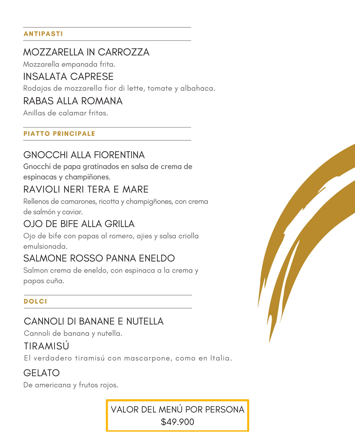 Menú Dolce Notte
